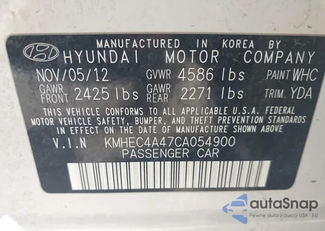 2012 Hyundai Sonata Hybrid из США, поврежденный, VIN KMHEC4A47CA054900